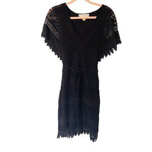 Beyond Vintage Crochet Lace Dress Womens Size XS Cotton Rayon Lined Zipper Black